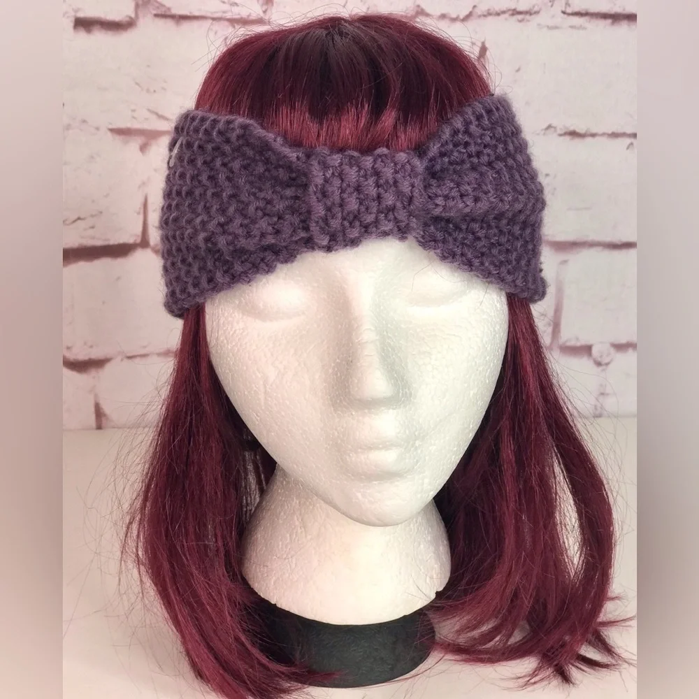 Knotted Bow Knit Headband Purple One Size